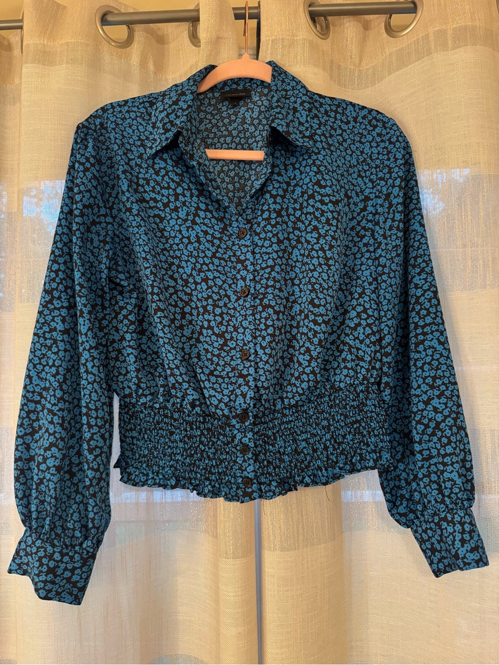 Who What Wear Floral Blouse in Blue & Black